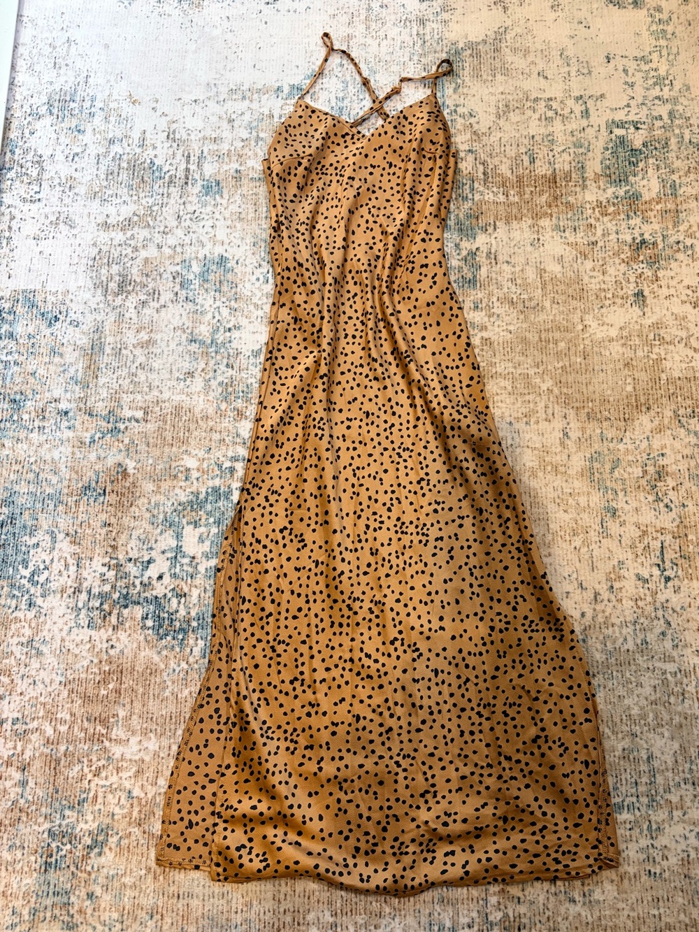 Boohoo Mustard Slip Maxi Dress with Black Spot Print